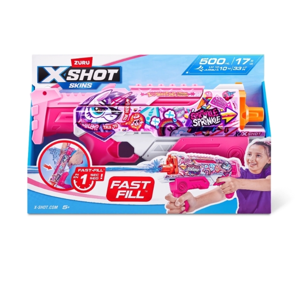 ZURU X-SHOT SKINS Fast-Fill Water Blaster Pink Outdoor fun Holiday BirthdayGift